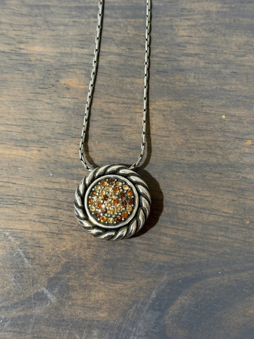 Brighton Reversible Necklace Silver Tone and Crystals Round Pendant 18"